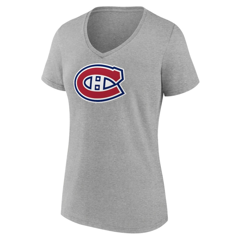 Montreal Canadiens Women's Primary Logo Team V-Neck T-Shirt - Heather Gray - NHL