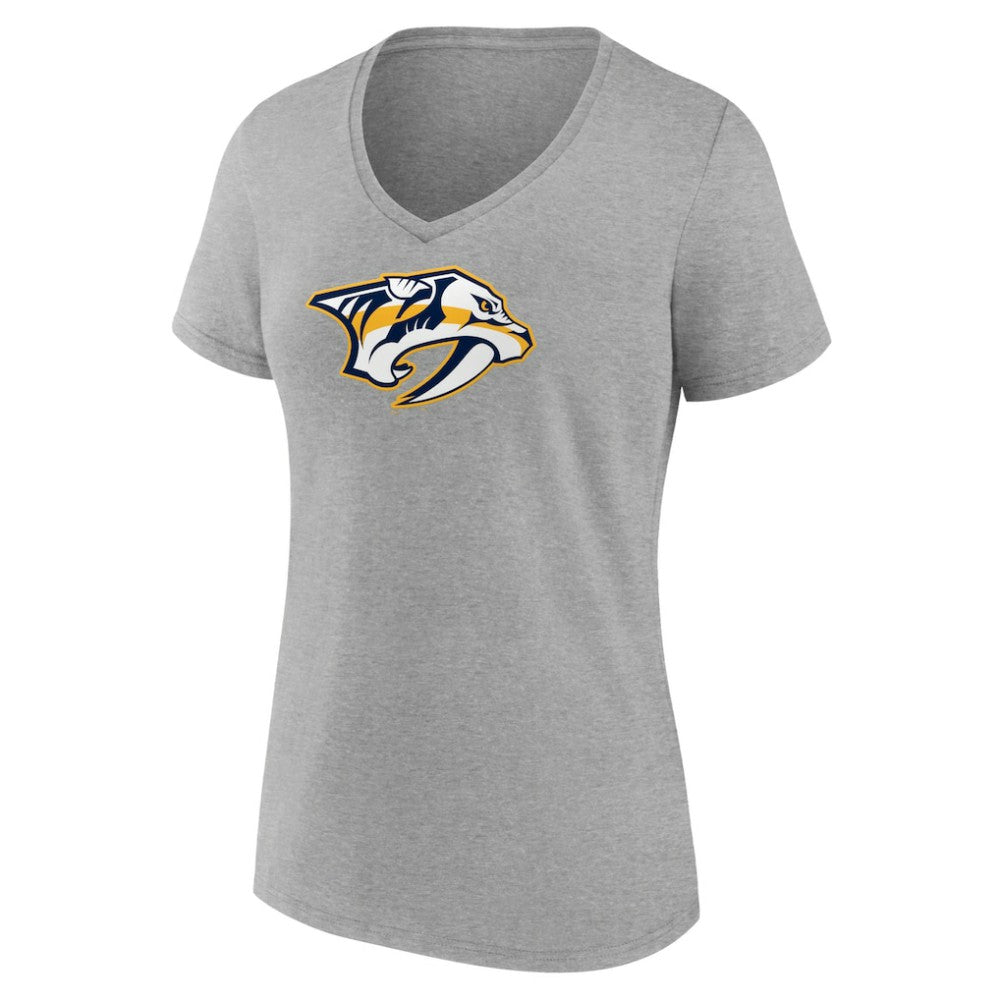 Nashville Predators Women's Primary Logo Team V-Neck T-Shirt - Heather Gray - NHL
