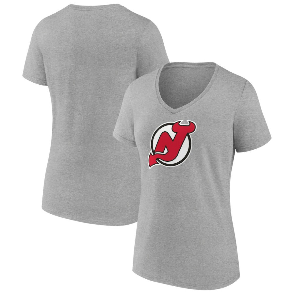 New Jersey Devils Women's Primary Logo Team V-Neck T-Shirt - Heather Gray - NHL