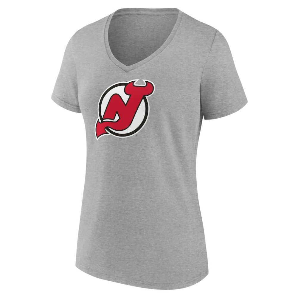 New Jersey Devils Women's Primary Logo Team V-Neck T-Shirt - Heather Gray - NHL