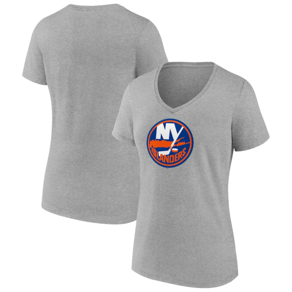 New York Islanders Women's Primary Logo Team V-Neck T-Shirt - Heather Gray - NHL