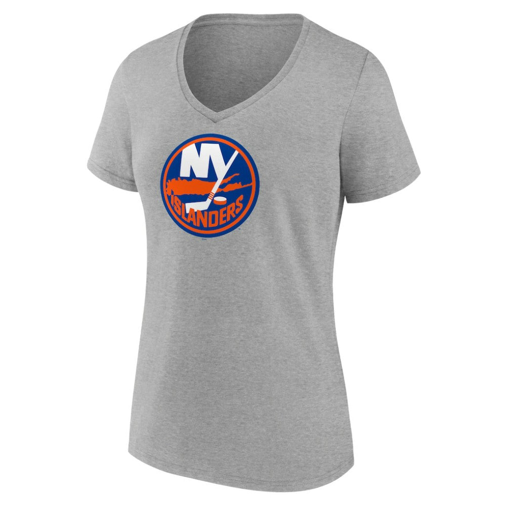 New York Islanders Women's Primary Logo Team V-Neck T-Shirt - Heather Gray - NHL