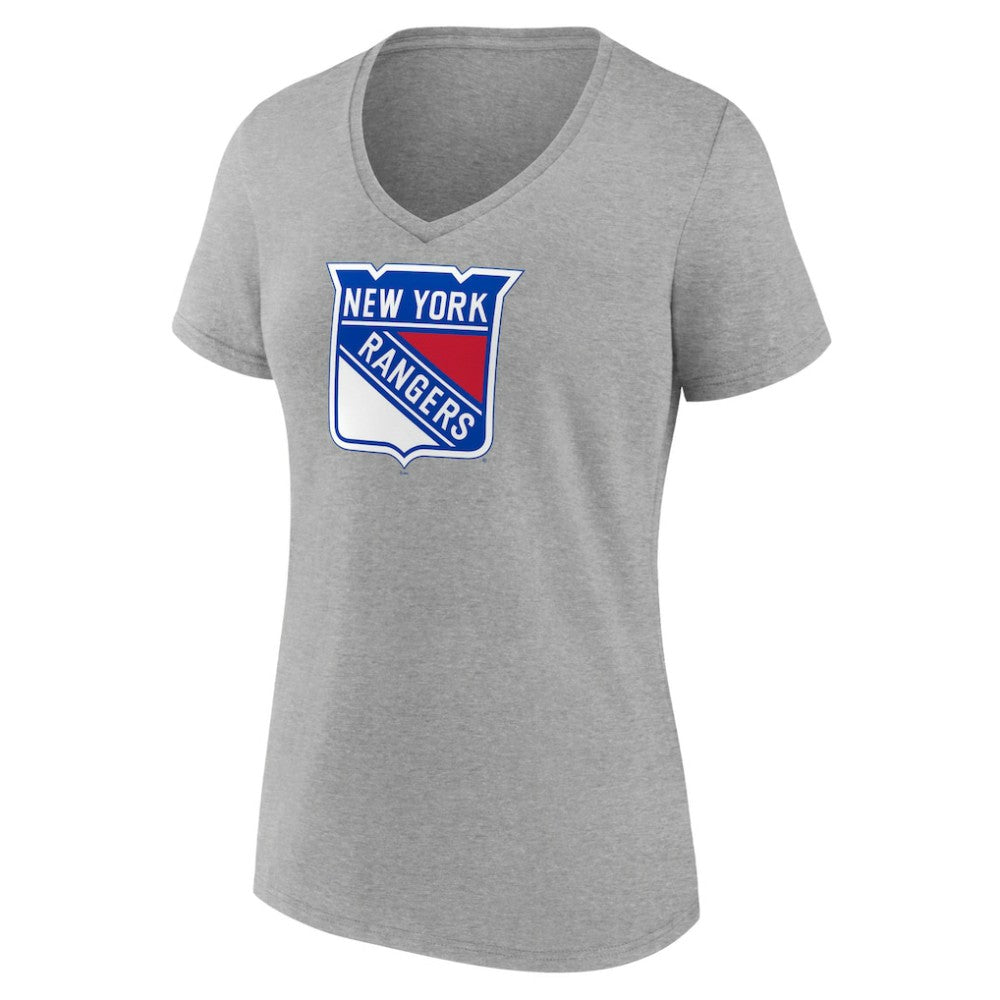 New York Rangers Women's Primary Logo Team V-Neck T-Shirt - Heather Gray - NHL
