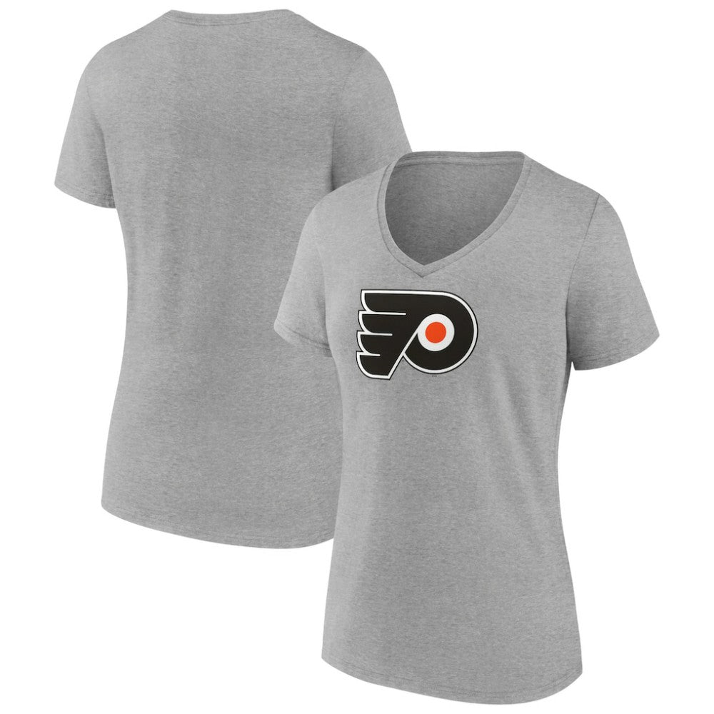 Philadelphia Flyers Women's Primary Logo Team V-Neck T-Shirt - Heather Gray - NHL