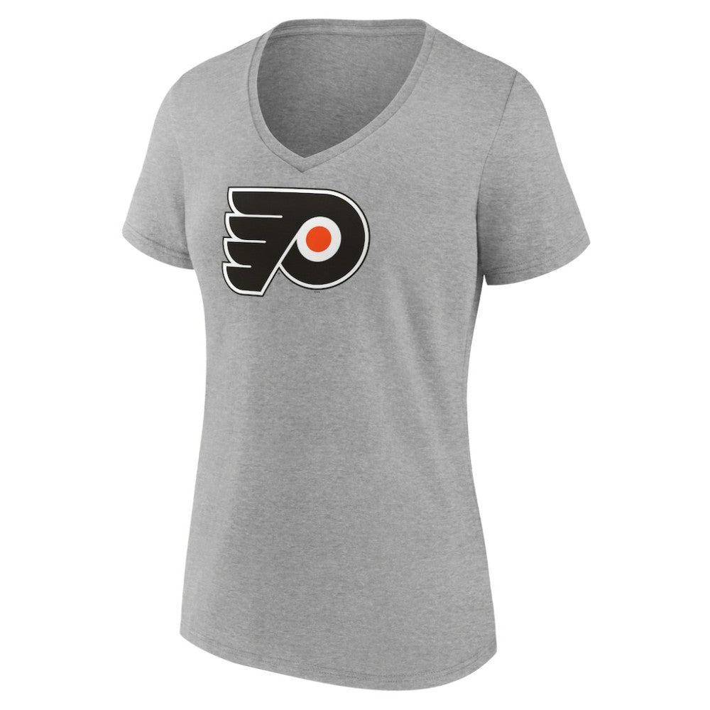 Philadelphia Flyers Women's Primary Logo Team V-Neck T-Shirt - Heather Gray - NHL