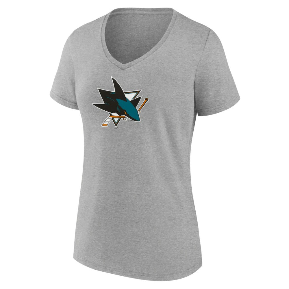 San Jose Sharks Women's Primary Logo Team V-Neck T-Shirt - Heather Gray - NHL
