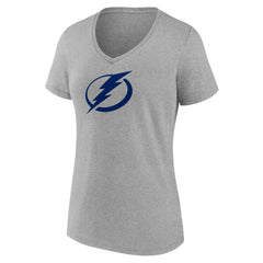 Tampa Bay Lightning Women's Primary Logo Team V-Neck T-Shirt - Heather Gray - NHL