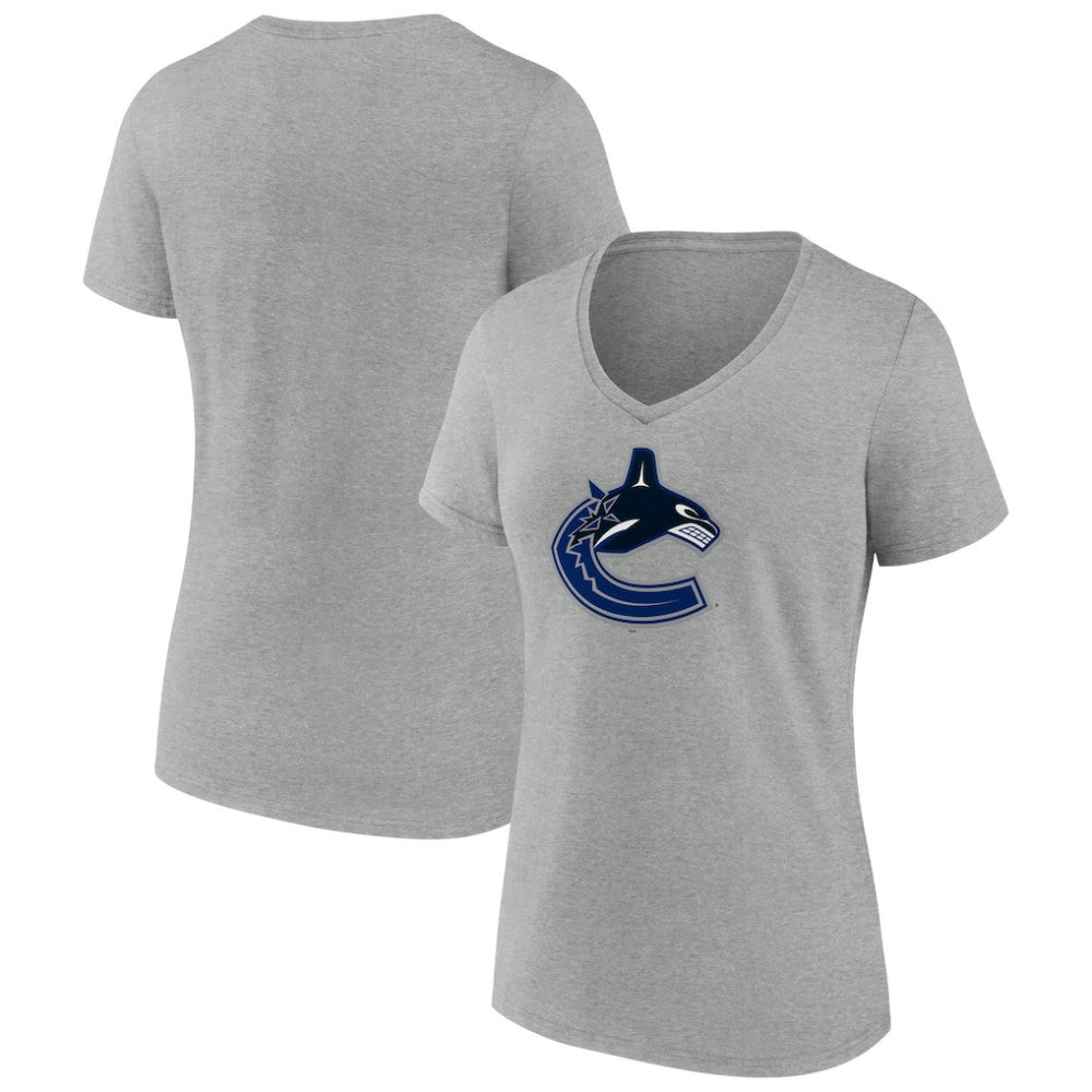 Vancouver Canucks Women's Primary Logo Team V-Neck T-Shirt - Heather Gray - NHL