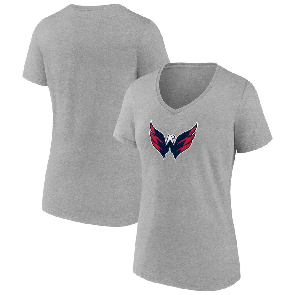 Washington Capitals Women's Primary Logo Team V-Neck T-Shirt - Heather Gray - NHL