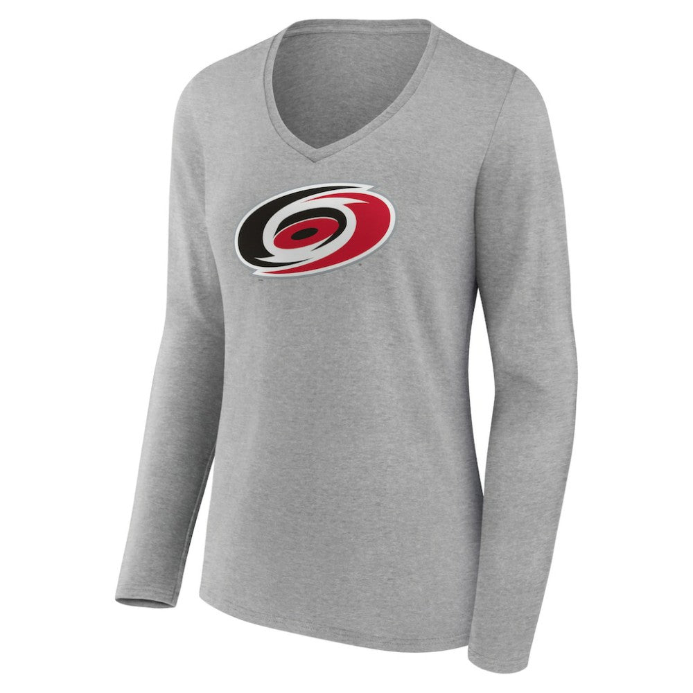 Carolina Hurricanes Women's Primary Logo Team Long Sleeve V-Neck T-Shirt - Heather Gray - NHL