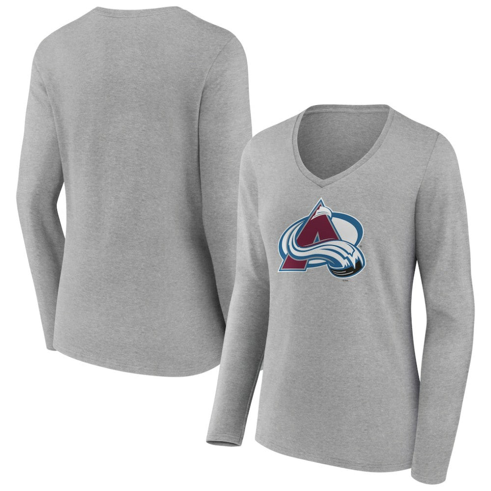 Colorado Avalanche Women's Primary Logo Team Long Sleeve V-Neck T-Shirt - Heather Gray - NHL
