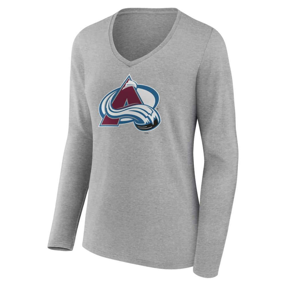 Colorado Avalanche Women's Primary Logo Team Long Sleeve V-Neck T-Shirt - Heather Gray - NHL
