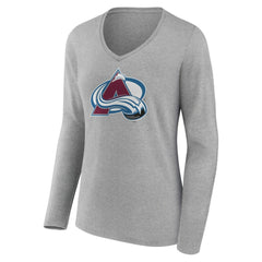 Colorado Avalanche Women's Primary Logo Team Long Sleeve V-Neck T-Shirt - Heather Gray - NHL