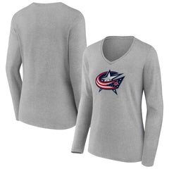 Columbus Blue Jackets Women's Primary Logo Team Long Sleeve V-Neck T-Shirt - Heather Gray - NHL