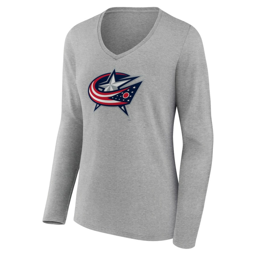 Columbus Blue Jackets Women's Primary Logo Team Long Sleeve V-Neck T-Shirt - Heather Gray - NHL