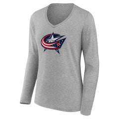 Columbus Blue Jackets Women's Primary Logo Team Long Sleeve V-Neck T-Shirt - Heather Gray - NHL