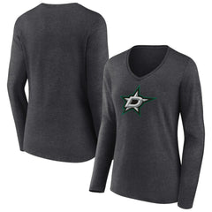 Dallas Stars Women's Primary Team Logo Long Sleeve V-Neck T-Shirt - Heather Charcoal - NHL