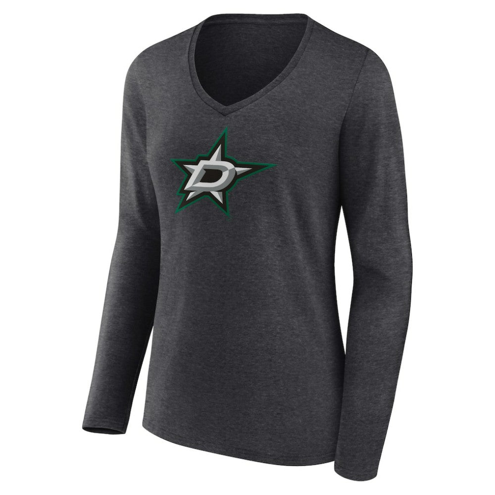 Dallas Stars Women's Primary Team Logo Long Sleeve V-Neck T-Shirt - Heather Charcoal - NHL