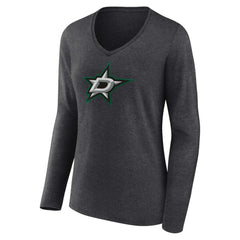 Dallas Stars Women's Primary Team Logo Long Sleeve V-Neck T-Shirt - Heather Charcoal - NHL