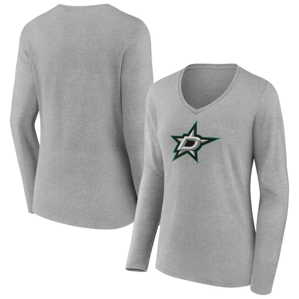 Dallas Stars Women's Primary Logo Team Long Sleeve V-Neck T-Shirt - Heather Gray - NHL