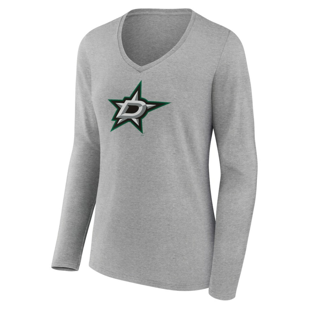 Dallas Stars Women's Primary Logo Team Long Sleeve V-Neck T-Shirt - Heather Gray - NHL