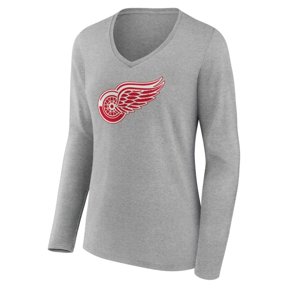 Detroit Red Wings Women's Primary Logo Team Long Sleeve V-Neck T-Shirt - Heather Gray - NHL