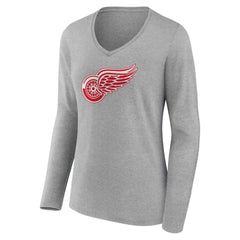 Detroit Red Wings Women's Primary Logo Team Long Sleeve V-Neck T-Shirt - Heather Gray - NHL