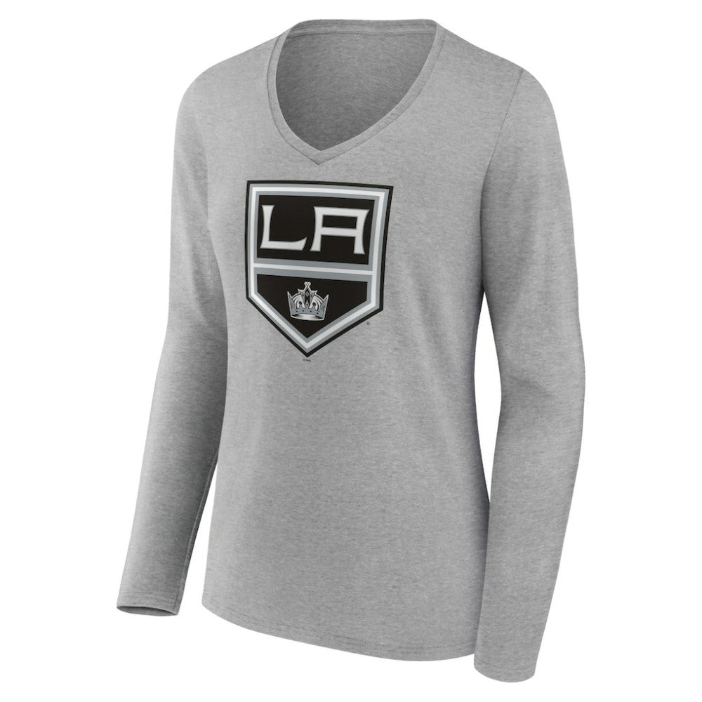 Los Angeles Kings Women's Primary Logo Team Long Sleeve V-Neck T-Shirt - Heather Gray - NHL