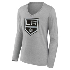 Los Angeles Kings Women's Primary Logo Team Long Sleeve V-Neck T-Shirt - Heather Gray - NHL