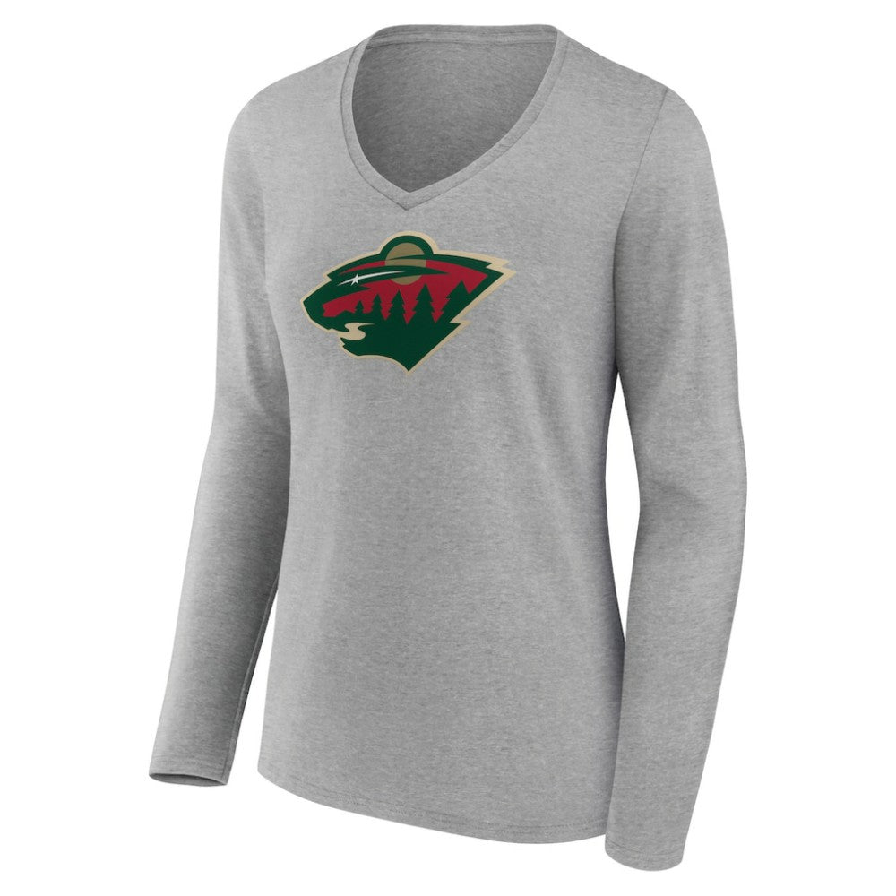 Minnesota Wild Women's Primary Logo Team Long Sleeve V-Neck T-Shirt - Heather Gray - NHL