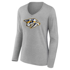Nashville Predators Women's Primary Logo Team Long Sleeve V-Neck T-Shirt - Heather Gray - NHL