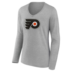Philadelphia Flyers Women's Primary Logo Team Long Sleeve V-Neck T-Shirt - Heather Gray - NHL