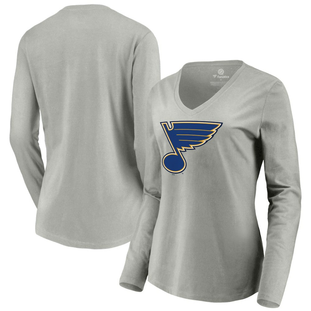 St. Louis Blues Women's Primary Logo Team Long Sleeve V-Neck T-Shirt - Heather Gray - NHL