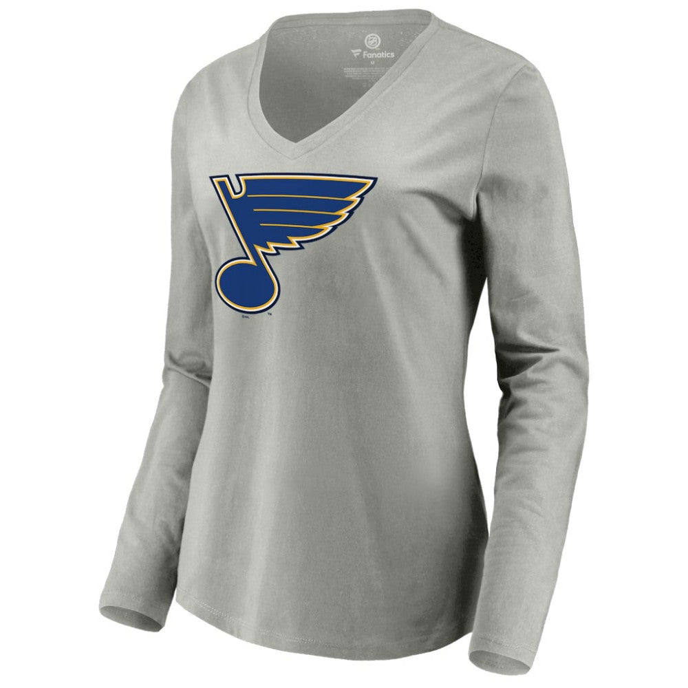 St. Louis Blues Women's Primary Logo Team Long Sleeve V-Neck T-Shirt - Heather Gray - NHL