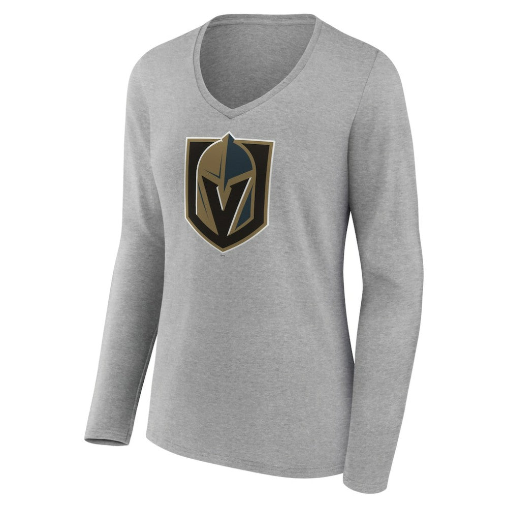 Vegas Golden Knights Women's Primary Logo Team Long Sleeve V-Neck T-Shirt - Heather Gray - NHL
