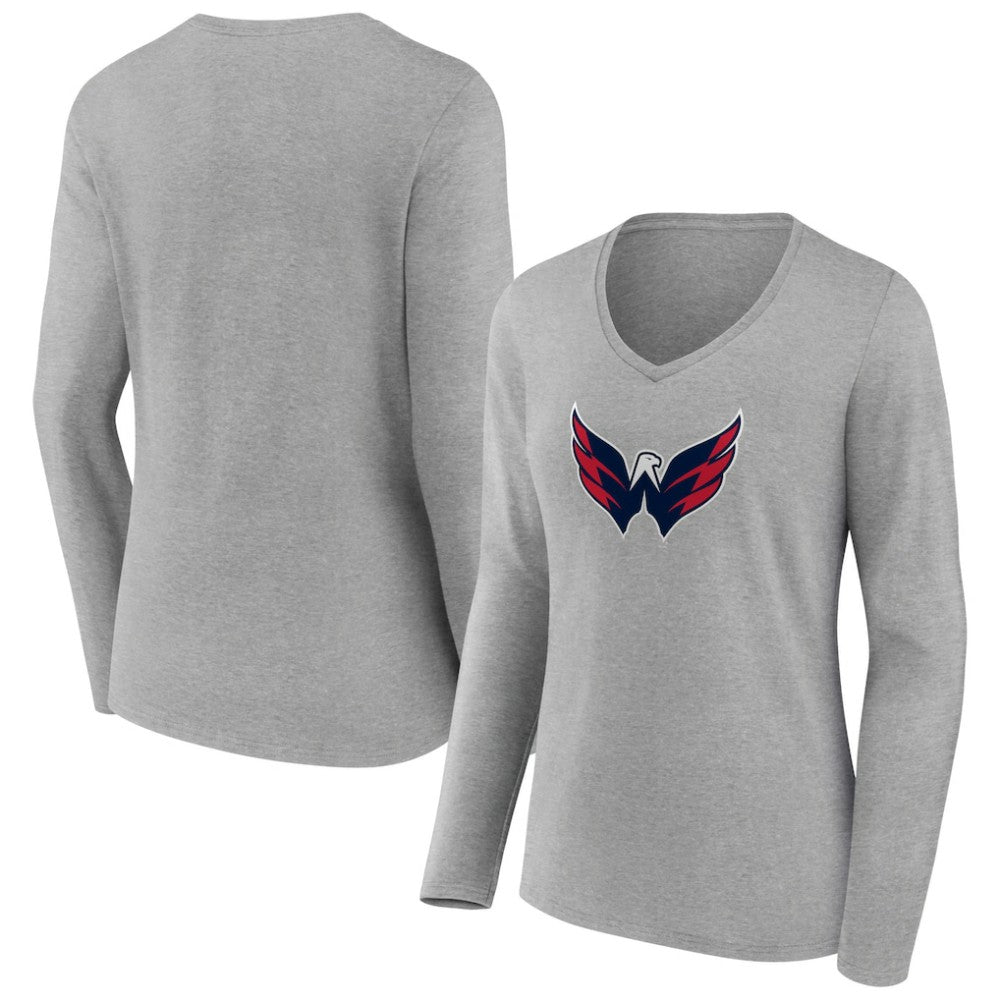 Washington Capitals Women's Primary Logo Team Long Sleeve V-Neck T-Shirt - Heather Gray - NHL