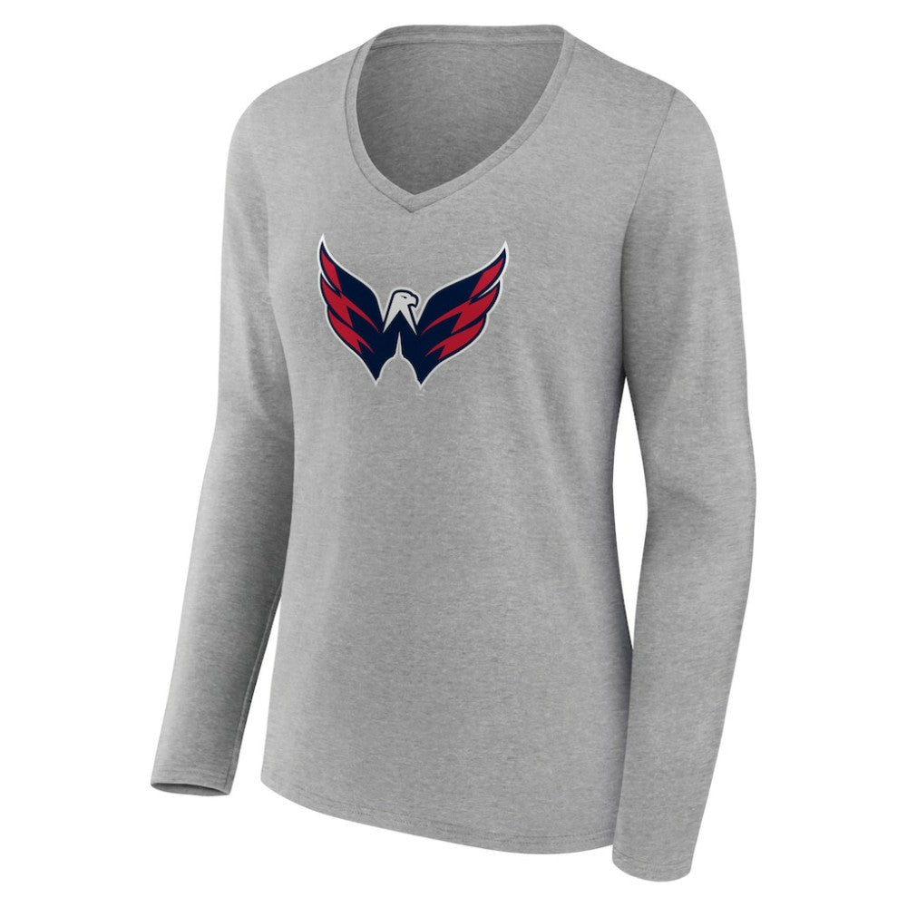 Washington Capitals Women's Primary Logo Team Long Sleeve V-Neck T-Shirt - Heather Gray - NHL