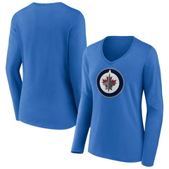 Winnipeg Jets Women's Primary Team Logo Long Sleeve V-Neck T-Shirt - Blue - NHL