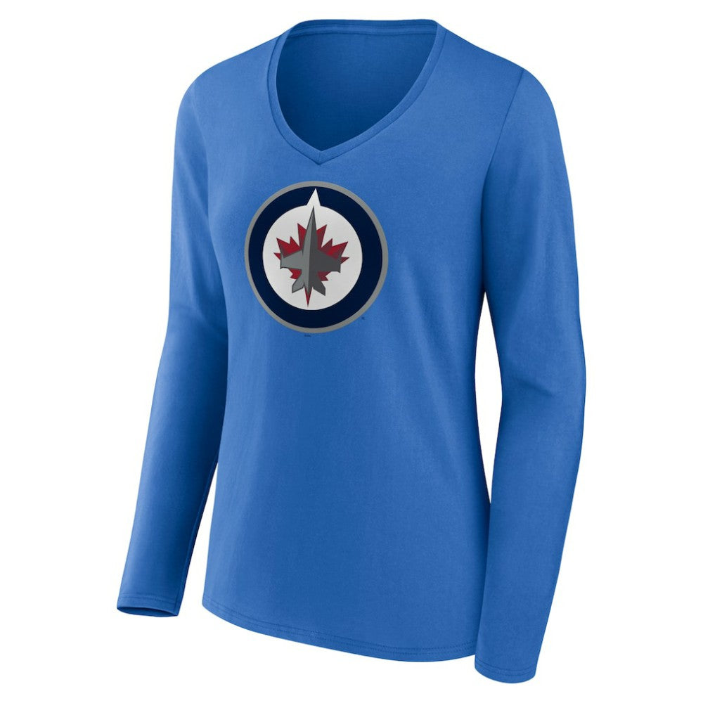 Winnipeg Jets Women's Primary Team Logo Long Sleeve V-Neck T-Shirt - Blue - NHL