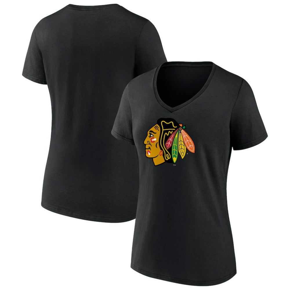 Chicago Blackhawks Women's Team Primary Logo V-Neck T-Shirt - Black - NHL