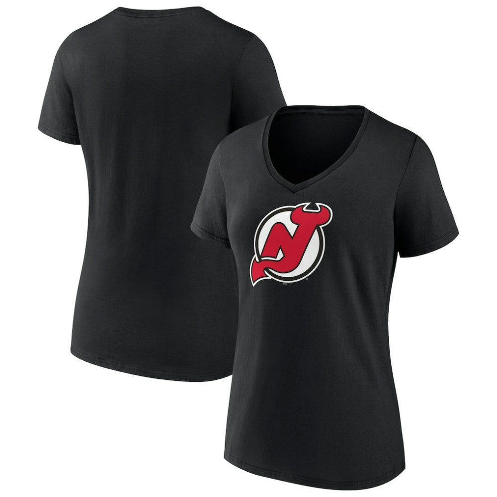 New Jersey Devils Women's Team Primary Logo V-Neck T-Shirt - Black - NHL