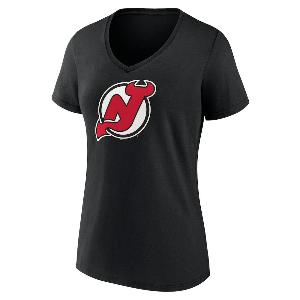 New Jersey Devils Women's Team Primary Logo V-Neck T-Shirt - Black - NHL