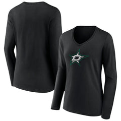 Dallas Stars Women's Primary Team Logo Long Sleeve V-Neck T-Shirt - Black - NHL