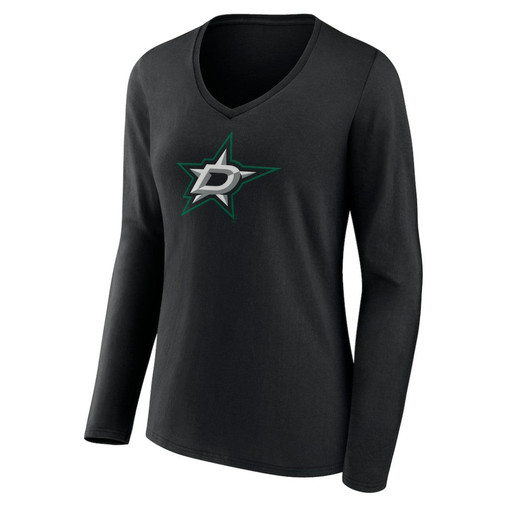 Dallas Stars Women's Primary Team Logo Long Sleeve V-Neck T-Shirt - Black - NHL