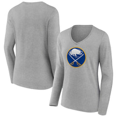 Buffalo Sabres Women's Primary Logo Team Long Sleeve V-Neck T-Shirt - Heather Gray - NHL