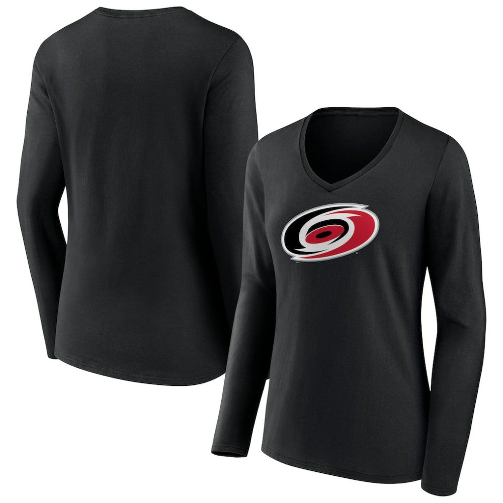 Carolina Hurricanes Women's Primary Team Logo Long Sleeve V-Neck T-Shirt - Black - NHL