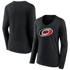 Carolina Hurricanes Women's Primary Team Logo Long Sleeve V-Neck T-Shirt - Black - NHL