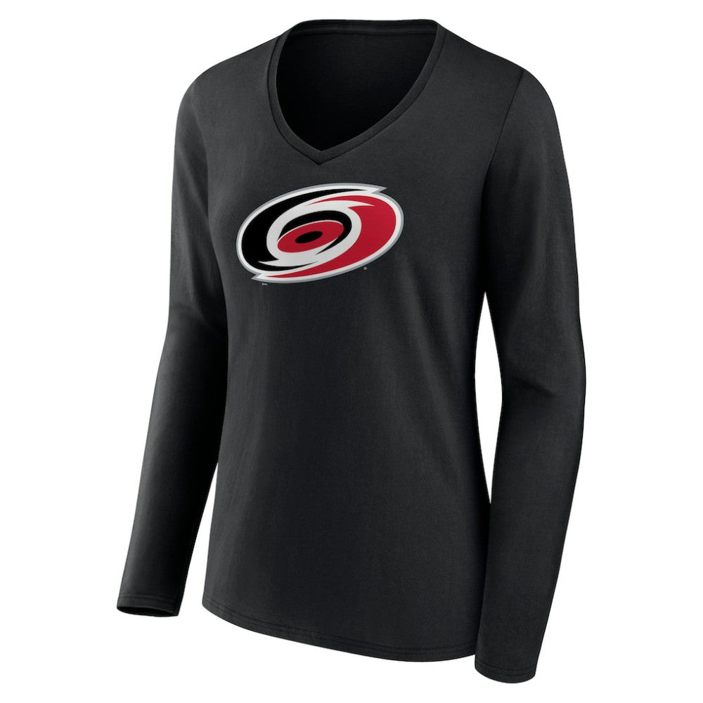 Carolina Hurricanes Women's Primary Team Logo Long Sleeve V-Neck T-Shirt - Black - NHL