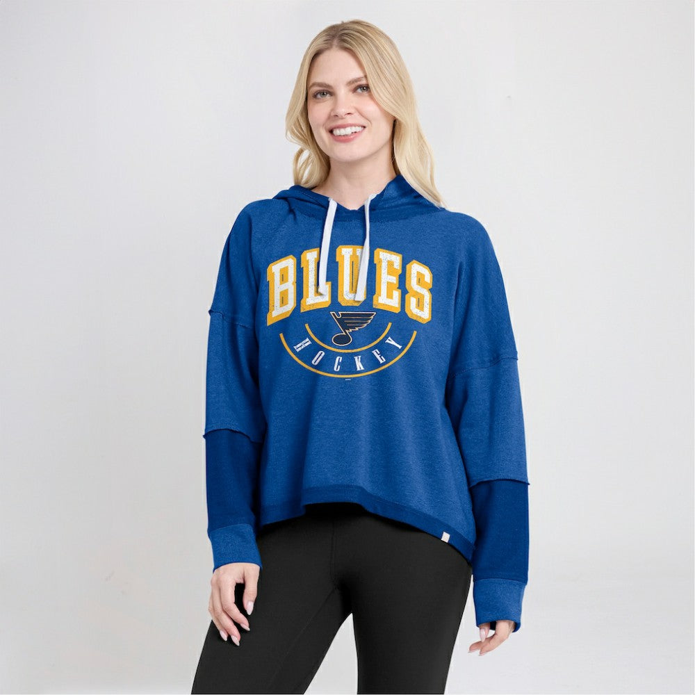St. Louis Blues Fanatics Women's Lux Lounge Helmet Arch Pullover Hoodie - Heather Blue - NHL