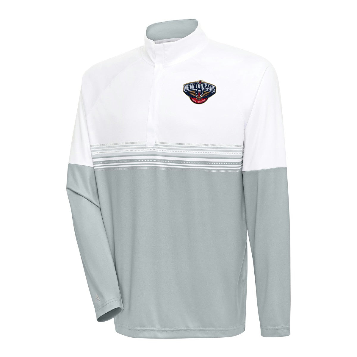 New Orleans Pelicans Antigua Bender Quarter-Zip Pullover Top White/Gray - NBA